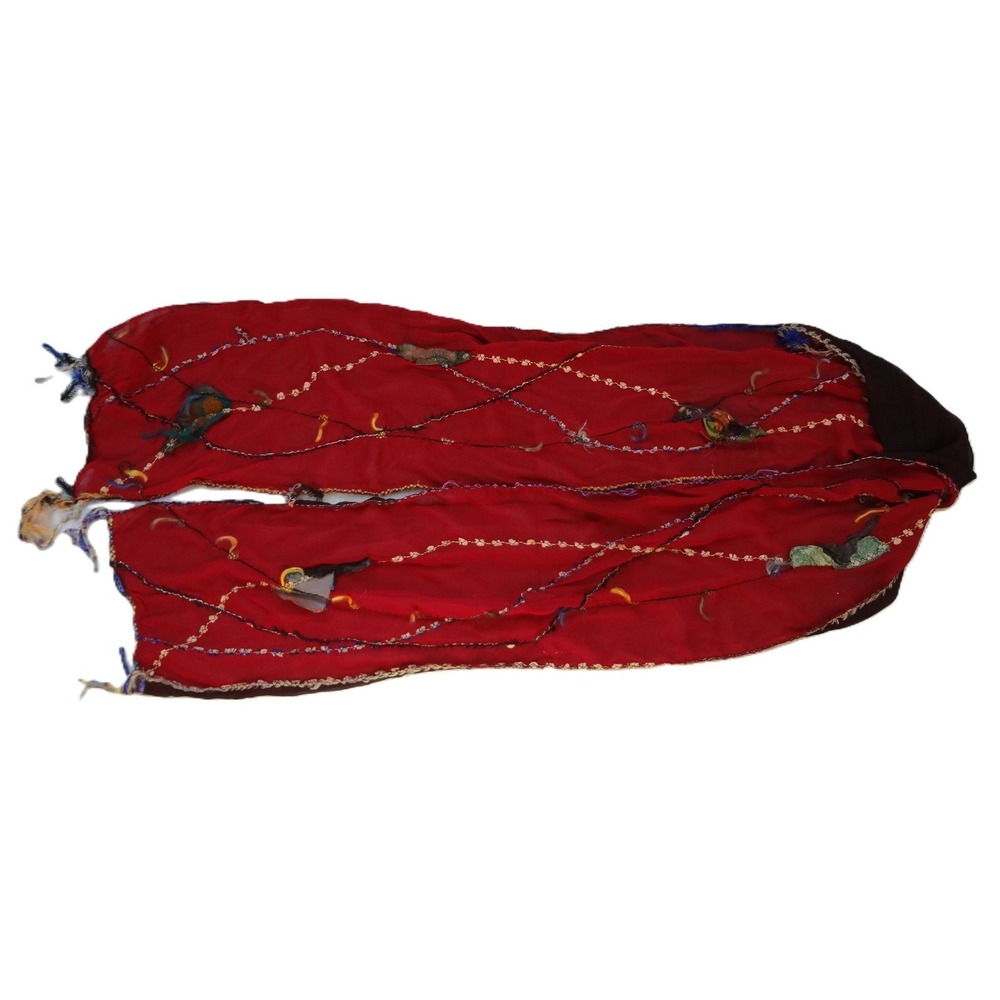 Embroidered‎ Red and Black Decorative Scarf, Unique Bohemian Style Wrap